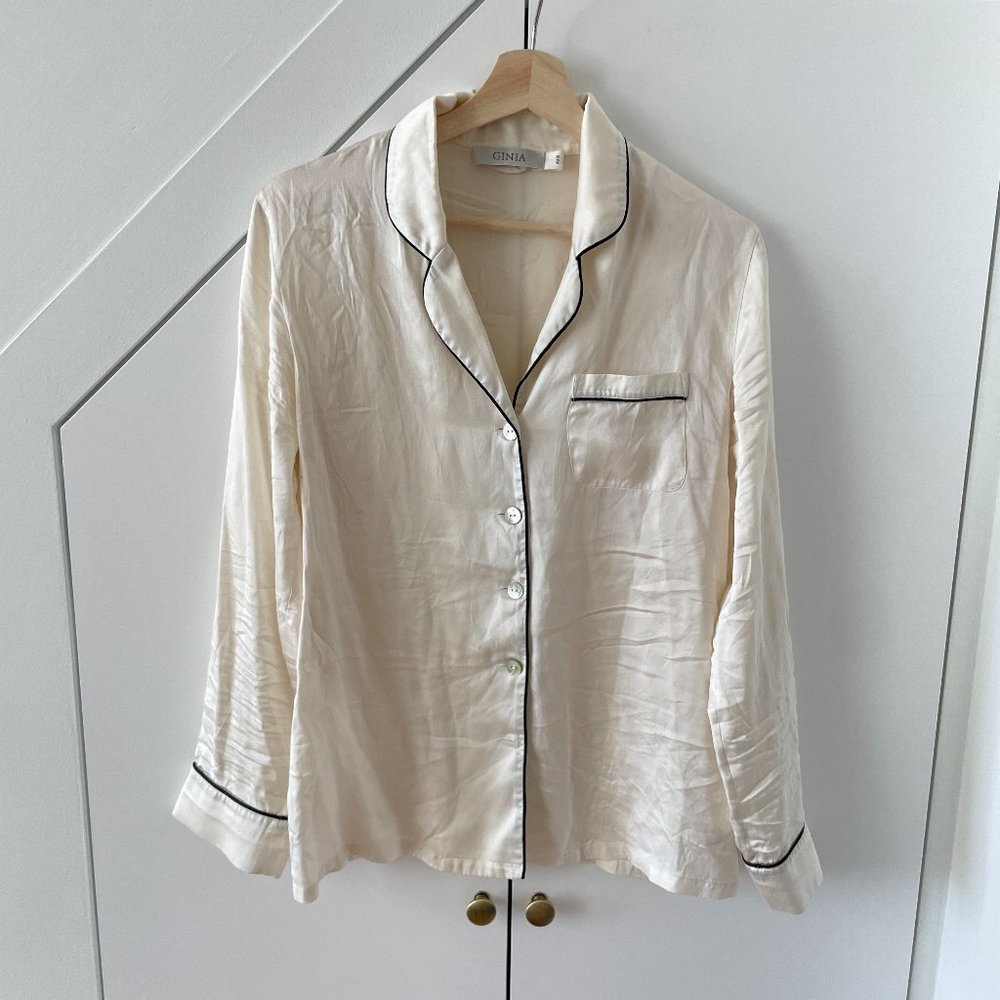 GINIA  Off-White Silk Button Blouse